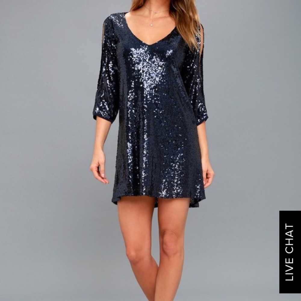 Navy Blue Sequin Shift Dress